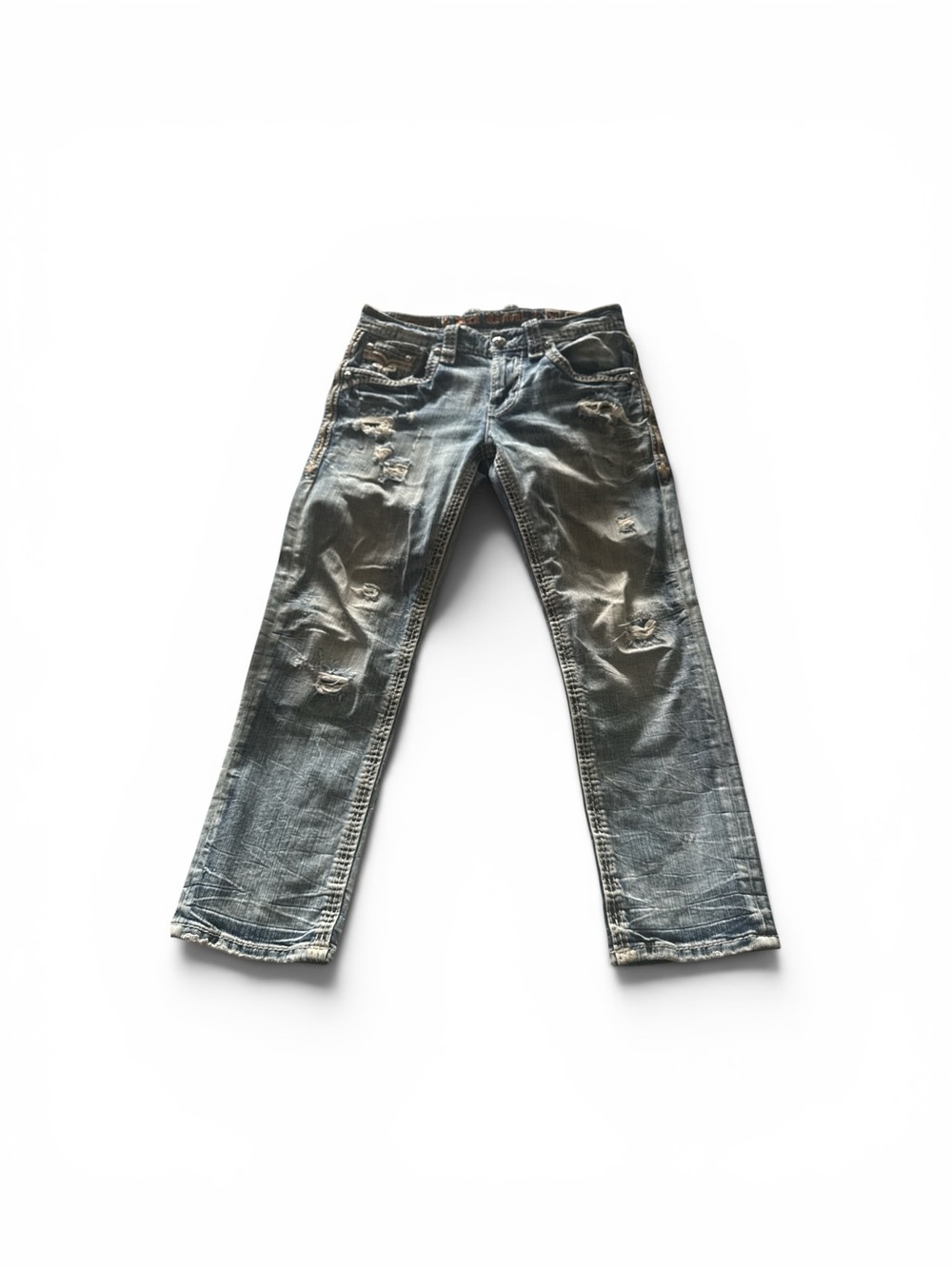 Rock Revival Men's Distressed Light Blue Straight Jeans